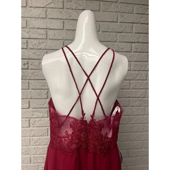 NWT Azazie Burgundy Bonnie Allure Halter Bridesmaid Dress Size 14 - Picture 10 of 16